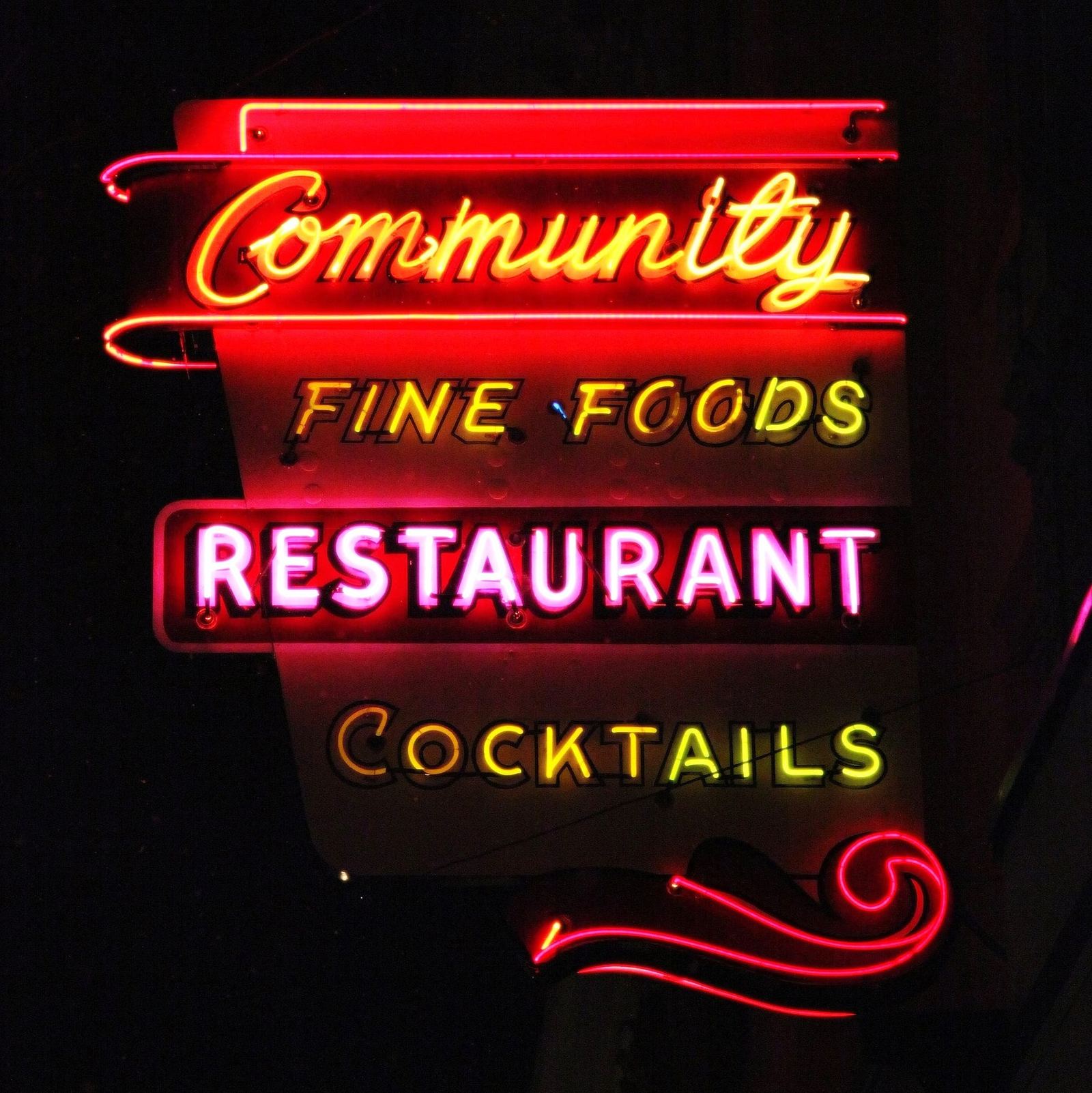 The Community Restaurant's neon sign — Fine Foods, Restaurant, Cocktails